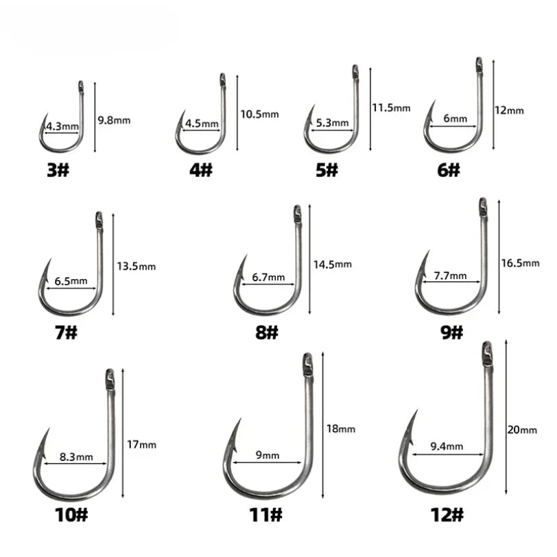 Fishing Hooks Carbon Steel Strong Sharp Silver Circle Fishhook  Jig Barbed Pesca Portable Lure Bait Tackle