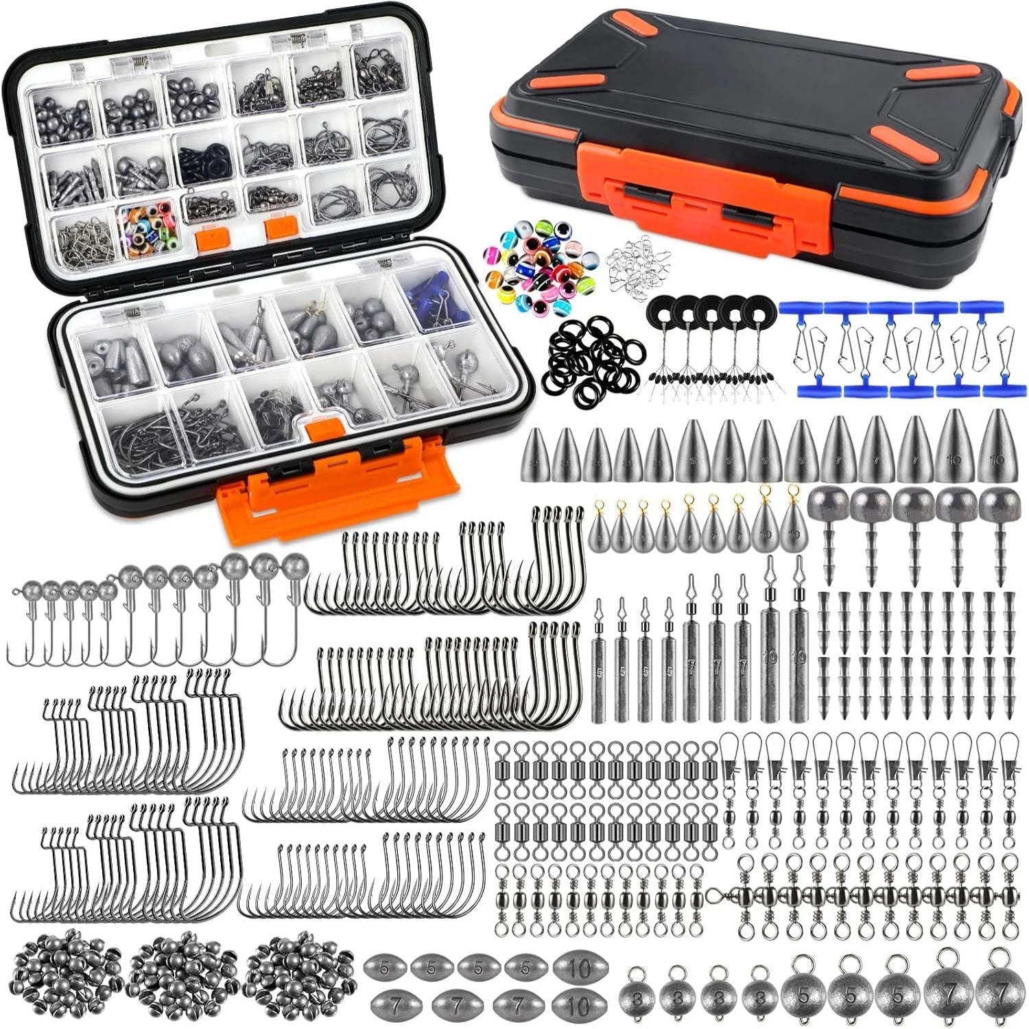 Fishing Accessories Set, 264/397pcs Fishing Tackle Box with Hooks, Weights Sinkers, Swivels, Beads, Fishing Gear