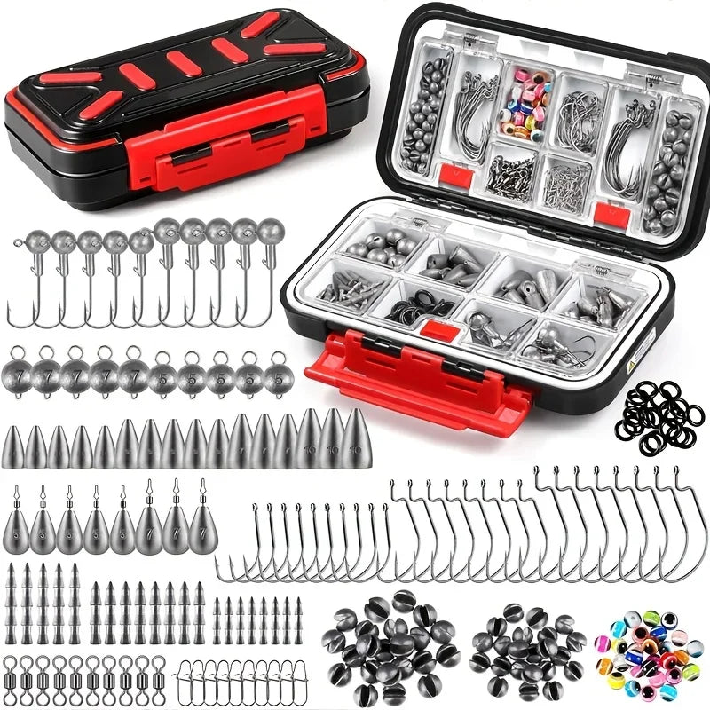 Fishing Accessories Set, 264/397pcs Fishing Tackle Box with Hooks, Weights Sinkers, Swivels, Beads, Fishing Gear