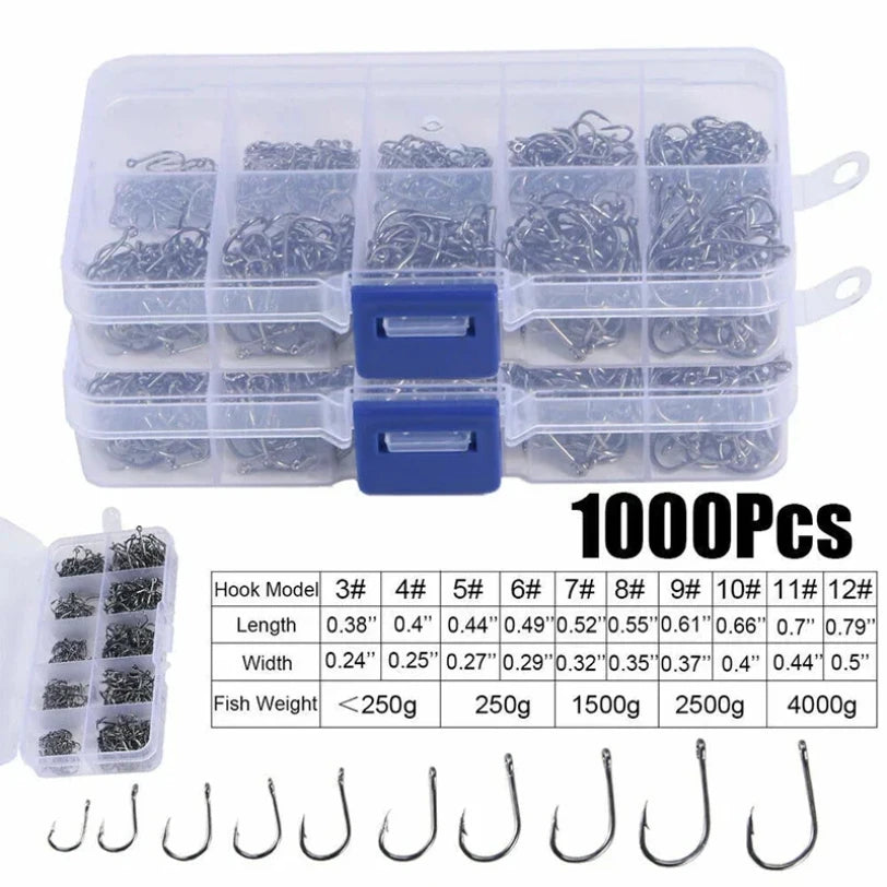 Fishing Hooks Carbon Steel Strong Sharp Silver Circle Fishhook  Jig Barbed Pesca Portable Lure Bait Tackle