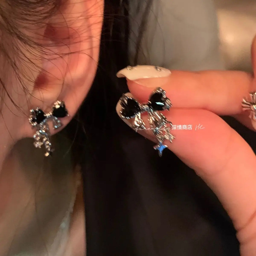 Fashion Fairy Pink Crystal Bow Knot Pendant Necklaces Y2K Girls Sweet Rhinestone Heart Clavicle Chain Women Jewelry Gifts
